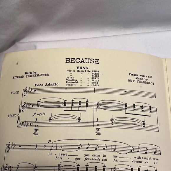Because Piano Sheet Music In Ab Low Voice 1902 Chappell & Co. Inc. d'Hardelot - Picture 4 of 7